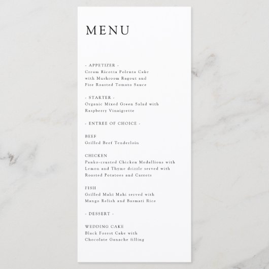 Modern Elegant Timeless Minimalist Wedding Menu (Voorkant)