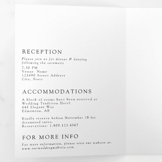 Modern Elegant Timeless Online RSVP Tri Drieluik Kaart (Binnenzijde eerst)