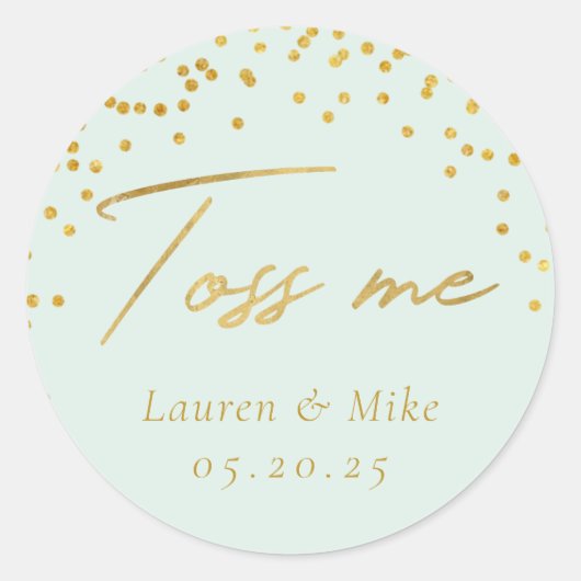Modern Elegant Toss Me Bruiloft Confetti Favor Ronde Sticker (Voorkant)