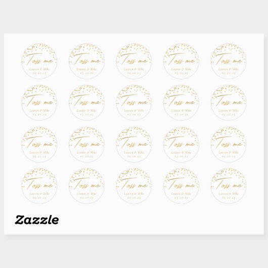 Modern Elegant Toss Me Bruiloft Confetti Favor Ronde Sticker (Vel)