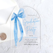 Modern Elegant Trendy Blue Bow Afstuderen Bogen Acryl Uitnodigingen