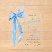 Modern Elegant Trendy Blue Bow Afstuderen Bogen Acryl Uitnodigingen (Voorkant)