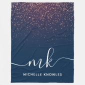 Modern Elegant Trendy Navy Glitter Monogram Fleece Deken (Voorkant)