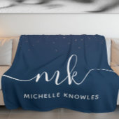 Modern Elegant Trendy Navy Glitter Monogram Fleece Deken