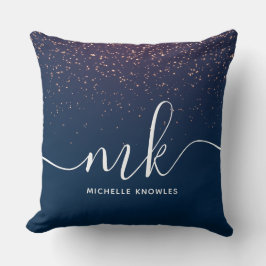 Modern Elegant Trendy Navy Glitter Monogram Kussen