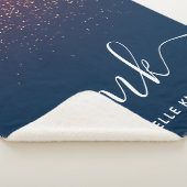 Modern Elegant Trendy Navy Glitter Monogram Sherpa Deken (3/4)