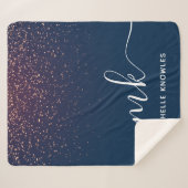 Modern Elegant Trendy Navy Glitter Monogram Sherpa Deken (Voorkant (horizontaal))