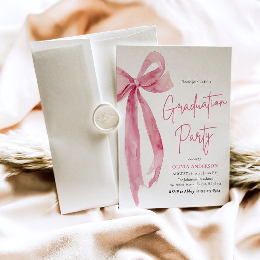 Modern Elegant Trendy Roze Bow Foto Afstuderen Kaart