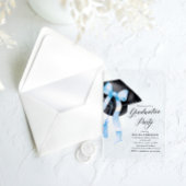 Modern Elegant Trendy Stijlvol Blue Bow Afstuderen Acryl Uitnodigingen