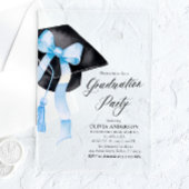Modern Elegant Trendy Stijlvol Blue Bow Afstuderen Acryl Uitnodigingen