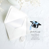 Modern Elegant Trendy Stijlvol Blue Bow Afstuderen Acryl Uitnodigingen