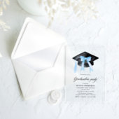 Modern Elegant Trendy Stijlvol Blue Bow Afstuderen Acryl Uitnodigingen