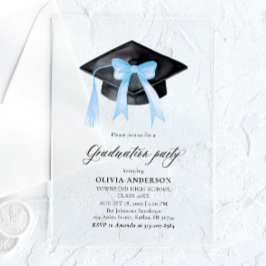 Modern Elegant Trendy Stijlvol Blue Bow Afstuderen Acryl Uitnodigingen