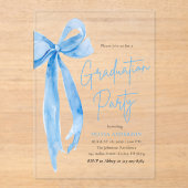 Modern Elegant Trendy Stijlvol Blue Bow Afstuderen Acryl Uitnodigingen (Voorkant)