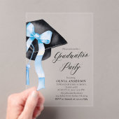 Modern Elegant Trendy Stijlvol Blue Bow Afstuderen Acryl Uitnodigingen (Insitu (Draagbaar))