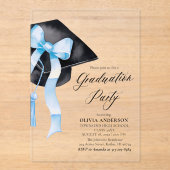 Modern Elegant Trendy Stijlvol Blue Bow Afstuderen Acryl Uitnodigingen (Voorkant)