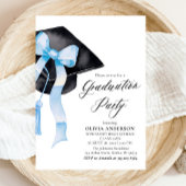 Modern Elegant Trendy Stijlvol Blue Bow Afstuderen Kaart
