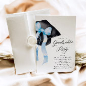 Modern Elegant Trendy Stijlvol Blue Bow Afstuderen Kaart