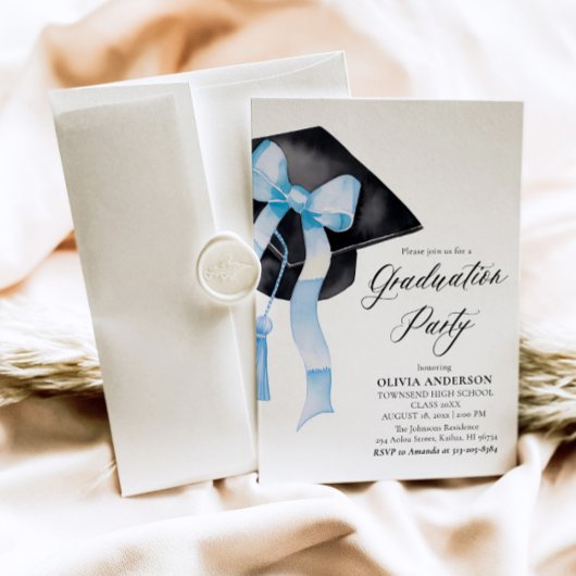 Modern Elegant Trendy Stijlvol Blue Bow Afstuderen Kaart