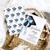 Modern Elegant Trendy Stijlvol Blue Bow Afstuderen Kaart