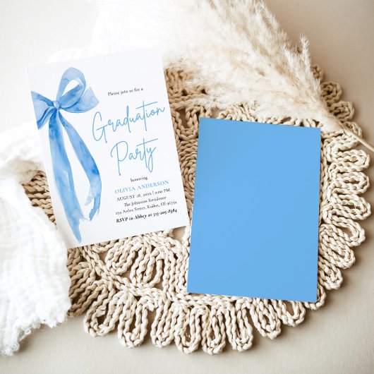 Modern Elegant Trendy Stijlvol Blue Bow Afstuderen Kaart