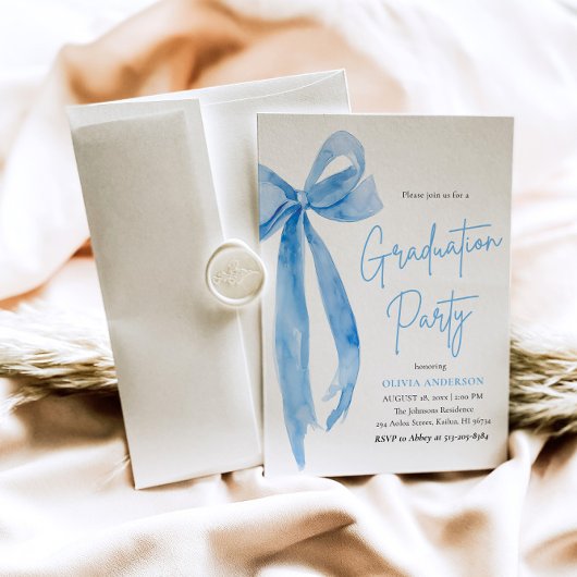 Modern Elegant Trendy Stijlvol Blue Bow Afstuderen Kaart
