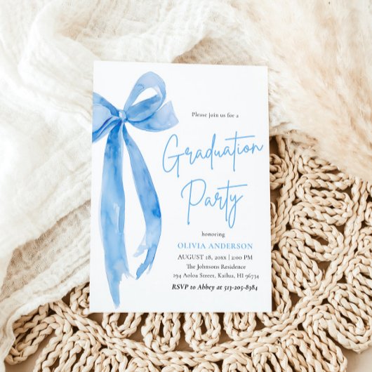 Modern Elegant Trendy Stijlvol Blue Bow Afstuderen Kaart
