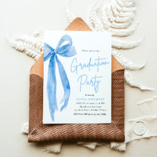 Modern Elegant Trendy Stijlvol Blue Bow Afstuderen Kaart