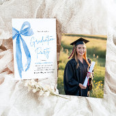 Modern Elegant Trendy Stijlvol Blue Bow Afstuderen Kaart