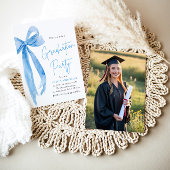 Modern Elegant Trendy Stijlvol Blue Bow Afstuderen Kaart