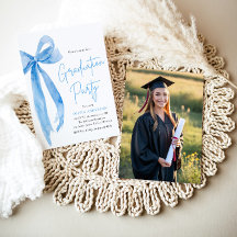 Modern Elegant Trendy Stijlvol Blue Bow Afstuderen