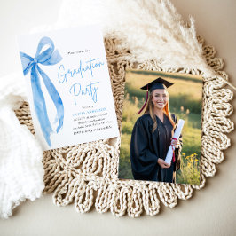 Modern Elegant Trendy Stijlvol Blue Bow Afstuderen Kaart