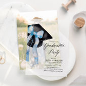 Modern Elegant Trendy Stijlvol Blue Bow Afstuderen Vellum Uitnodigingen