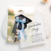 Modern Elegant Trendy Stijlvol Blue Bow Afstuderen Vellum Uitnodigingen