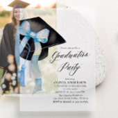 Modern Elegant Trendy Stijlvol Blue Bow Afstuderen Vellum Uitnodigingen