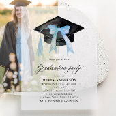 Modern Elegant Trendy Stijlvol Blue Bow Afstuderen Vellum Uitnodigingen