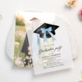 Modern Elegant Trendy Stijlvol Blue Bow Afstuderen Vellum Uitnodigingen