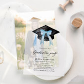 Modern Elegant Trendy Stijlvol Blue Bow Afstuderen Vellum Uitnodigingen