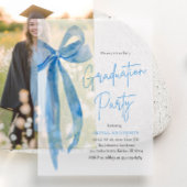 Modern Elegant Trendy Stijlvol Blue Bow Afstuderen Vellum Uitnodigingen