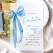 Modern Elegant Trendy Stijlvol Blue Bow Afstuderen Vellum Uitnodigingen