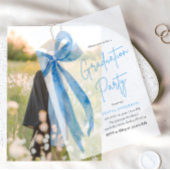 Modern Elegant Trendy Stijlvol Blue Bow Afstuderen Vellum Uitnodigingen