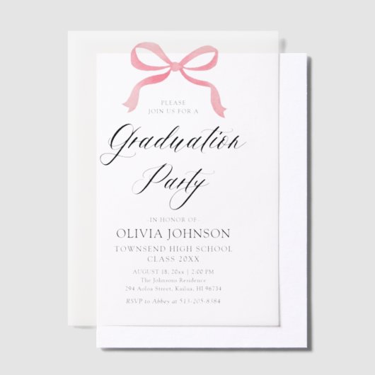 Modern Elegant Trendy Stijlvol Roze Boog Afstudere Vellum Uitnodigingen (Offset)