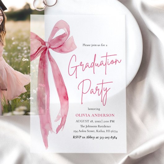 Modern Elegant Trendy Stijlvol Roze Boog Afstudere Vellum Uitnodigingen