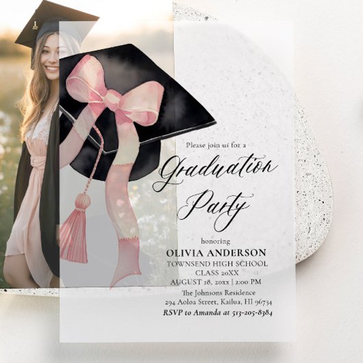 Modern Elegant Trendy Stijlvol Roze Boog Afstudere Vellum Uitnodigingen