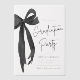 Modern Elegant Trendy Stijlvol Zwart Bow Afstudere Vellum Uitnodigingen