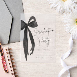 Modern Elegant Trendy Stijlvol Zwart Bow Afstudere Vellum Uitnodigingen