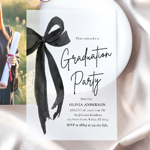Modern Elegant Trendy Stijlvol Zwart Bow Afstudere Vellum Uitnodigingen