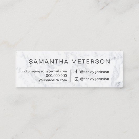 Modern elegant trendy white marble makeup hair mini visitekaartje (Achterkant)