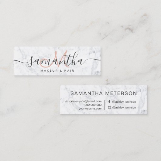 Modern elegant trendy white marble makeup hair mini visitekaartje (Voorkant / Achterkant)