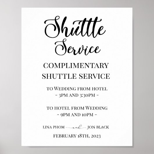 Modern Elegant Trouw Shuttle Service Bord Poster (Voorkant)
